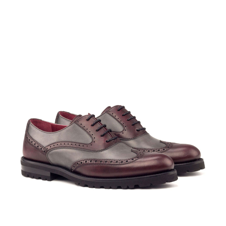 Women's Full Brogue Leather Shoes Burgundy Grey 3053 3 MERRIMIUM