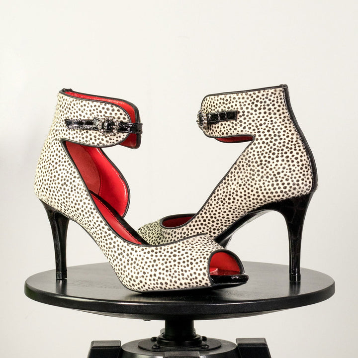 Women's Ibiza70 Ankle Strap Leather Heels Wide Plus Size Luxury Black Cheetah 5856 1 MERRIMIUM