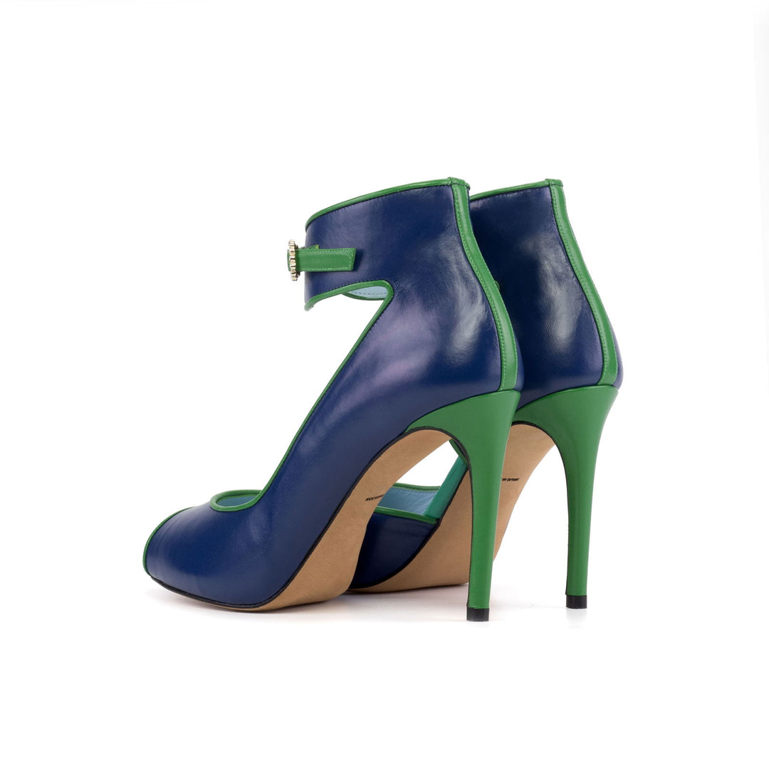 Women's Ibiza Ankle Strap Leather Heels Wide Plus Size Deep Blue Clover Green 5753 2 MERRIMIUM