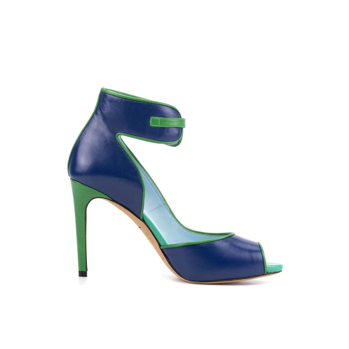 Women's Ibiza Ankle Strap Leather Heels Wide Plus Size Deep Blue Clover Green 5753 3 MERRIMIUM