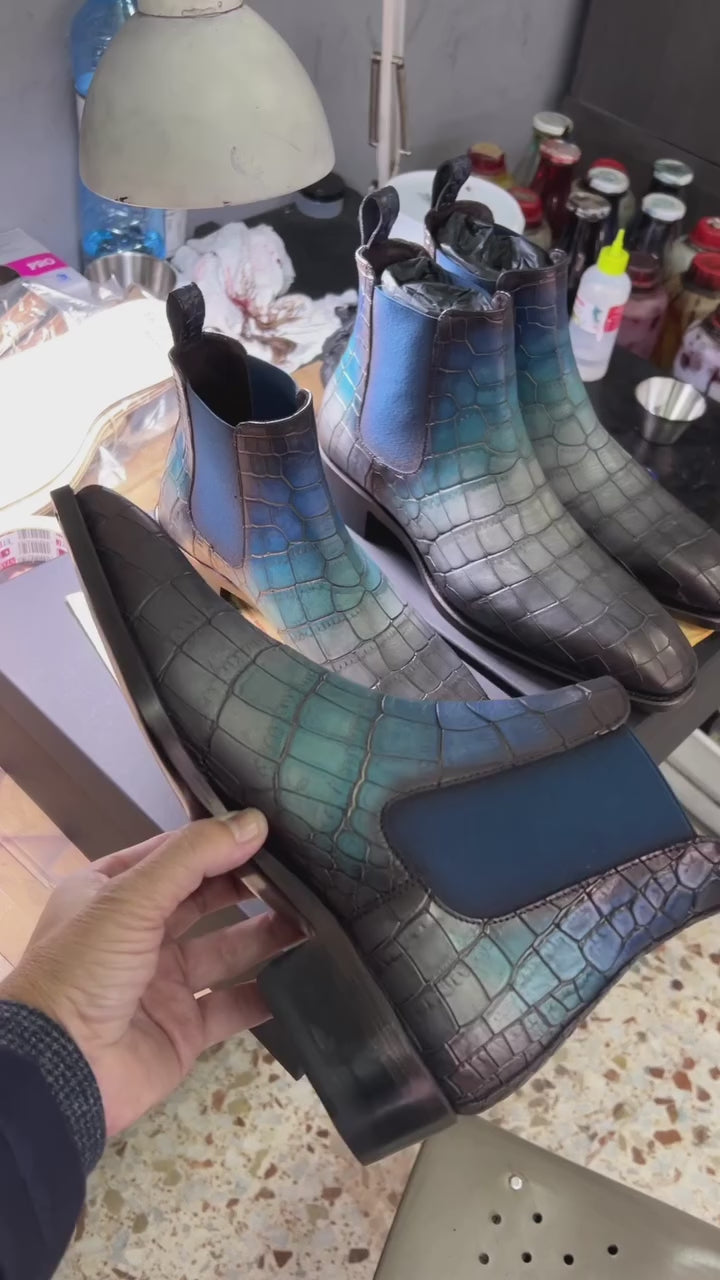 Men's Chelsea Boots Goodyear welt Patina Croc Pretoria Limited Edition