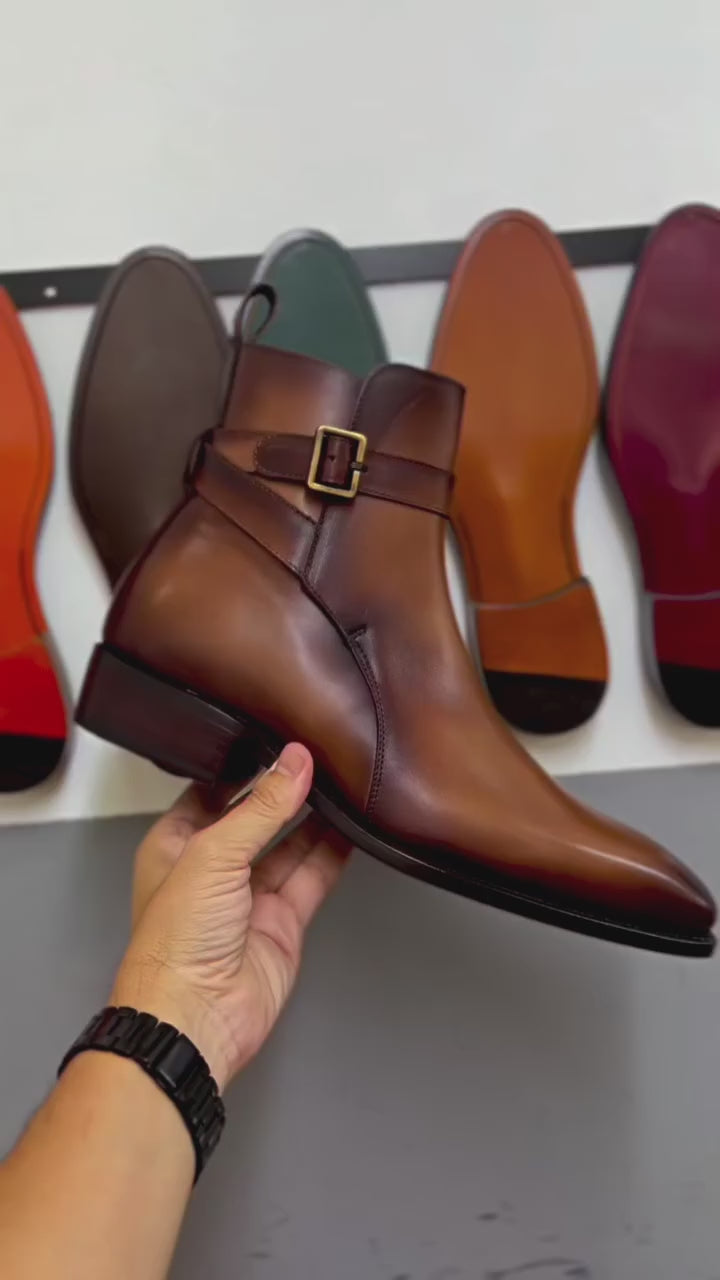 Men's Jodhpur Leather Boots Goodyear Welt Wide Plus Size Brown 5585