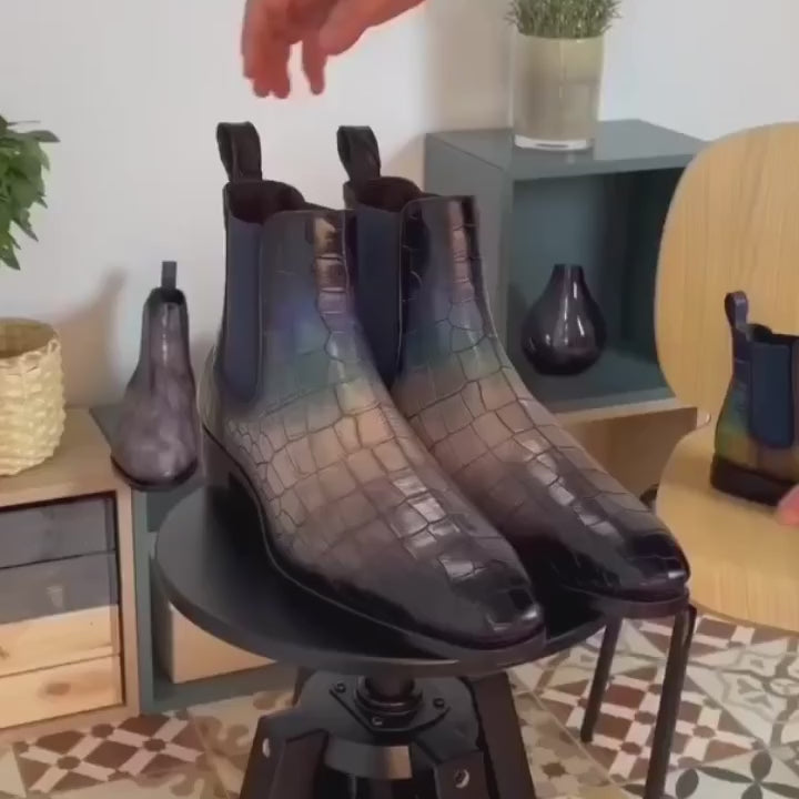 Men's Chelsea Boots Goodyear welt Patina Croc Pretoria Limited Edition