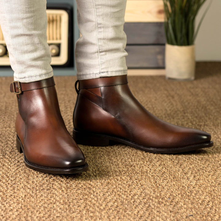 Men's Jodhpur Leather Boots Goodyear Welt Wide Plus Size Brown 5585 5 MERRIMIUM