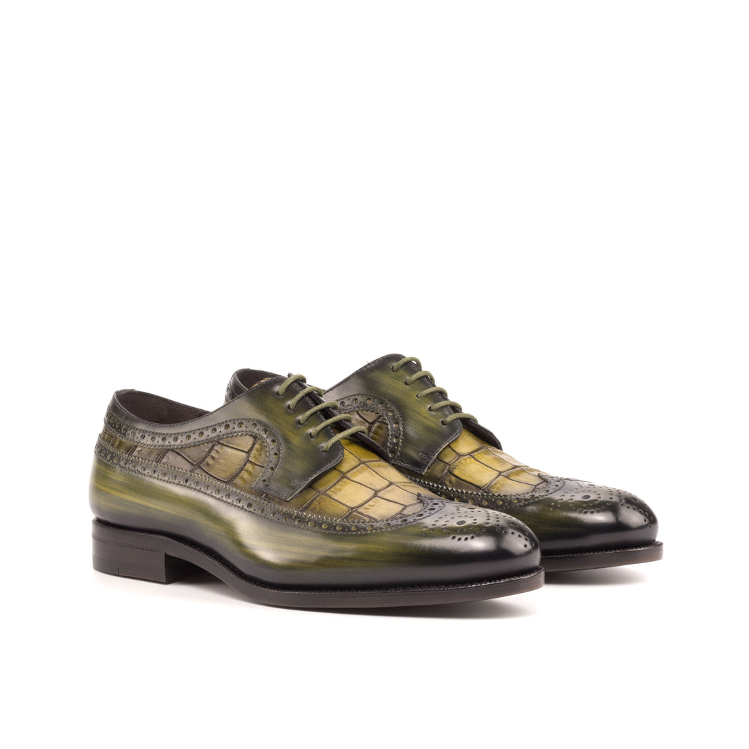 Men's Longwing Blucher Shoes Patina Leather Goodyear Welt Wide Plus Size Green 5433 3 MERRIMIUM