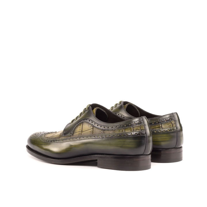 Men's Longwing Blucher Shoes Patina Leather Goodyear Welt Wide Plus Size Green 5433 4 MERRIMIUM