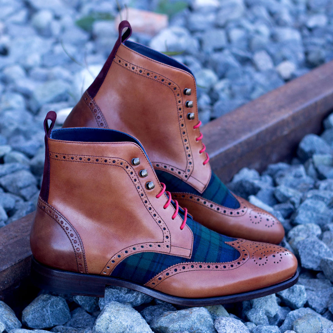 Men's Military Brogue Leather Boots Wide Plus Size Green Burgundy 1986 1 MERRIMIUM