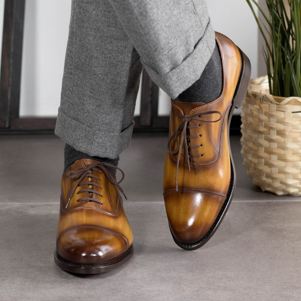 Men's Oxford Shoes Patina Leather Goodyear Welt Wide Plus Size Brown 5626 2 MERRIMIUM