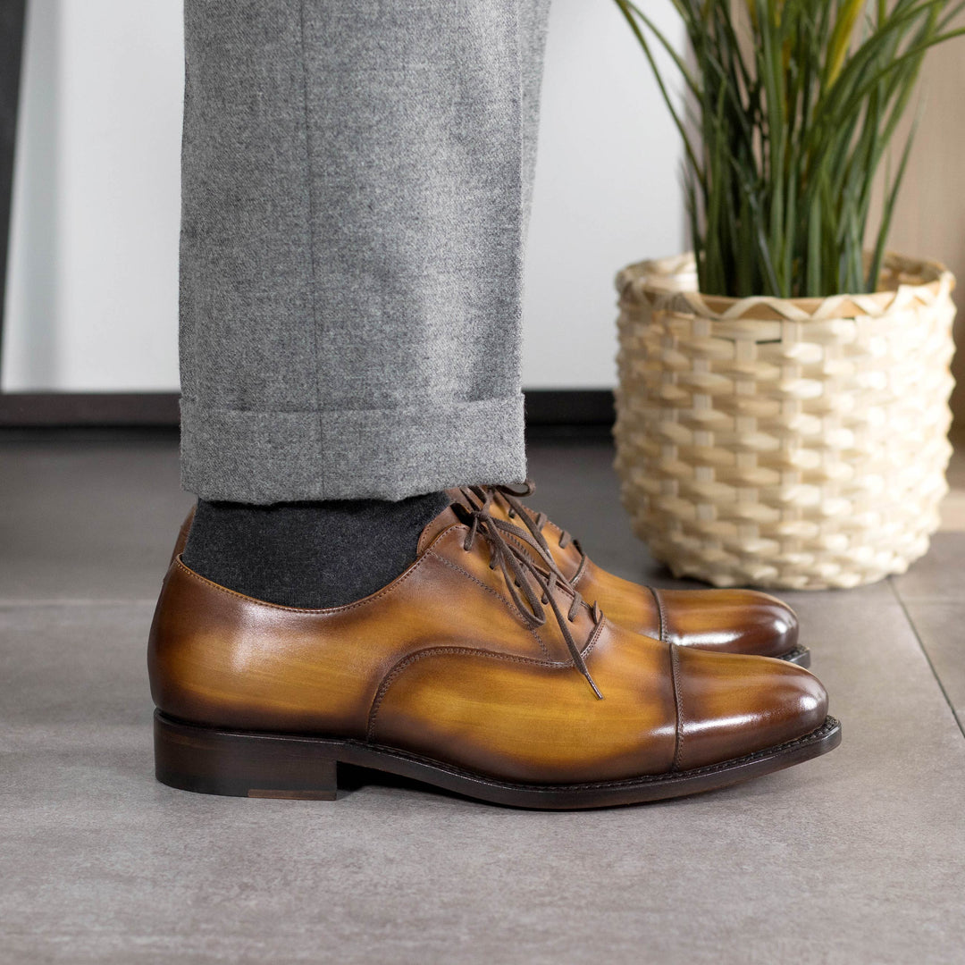 Men's Oxford Shoes Patina Leather Goodyear Welt Wide Plus Size Brown 5626 5 MERRIMIUM