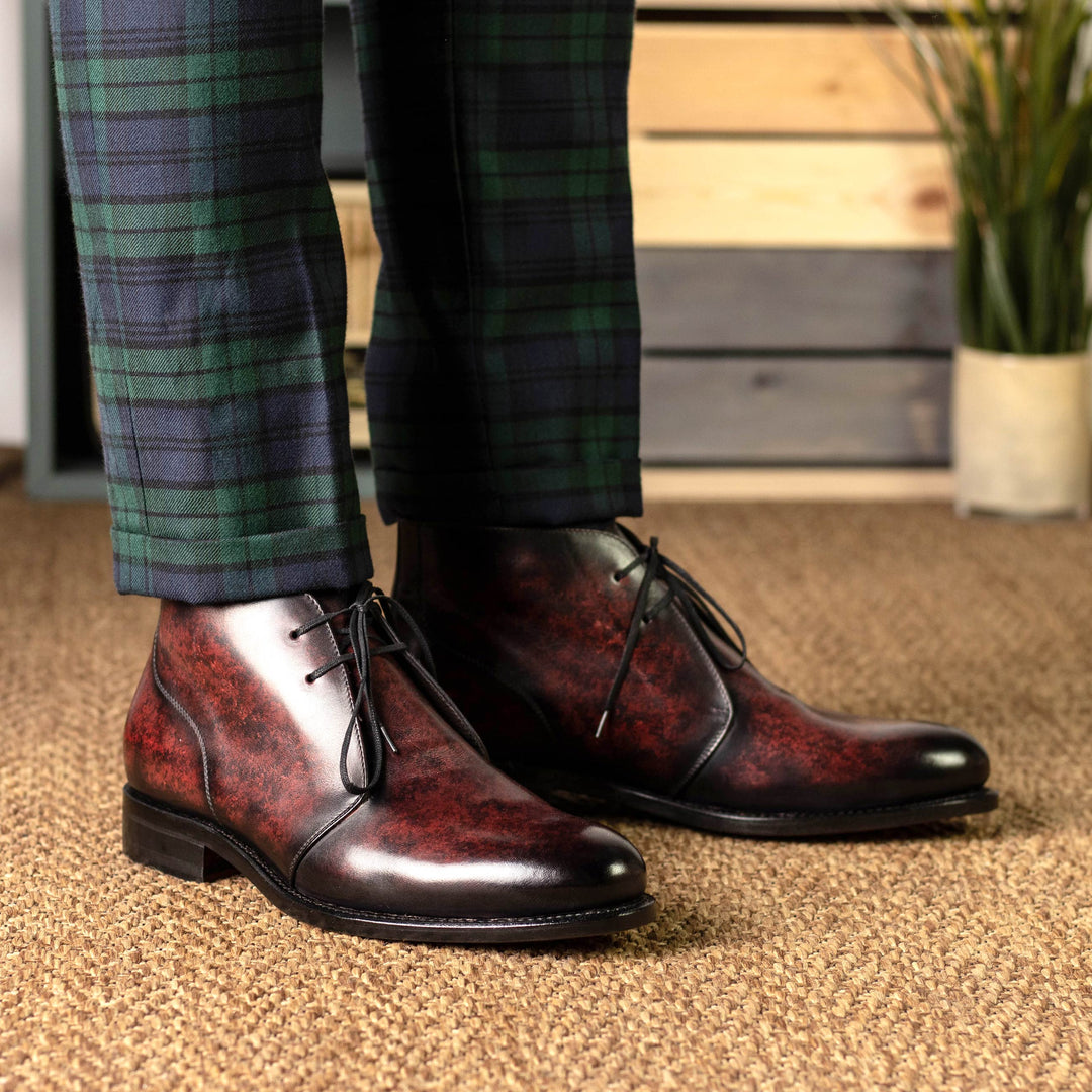 Men's Chukka Boots Patina Leather Goodyear Welt Wide Plus Size Burgundy 5576 5 MERRIMIUM