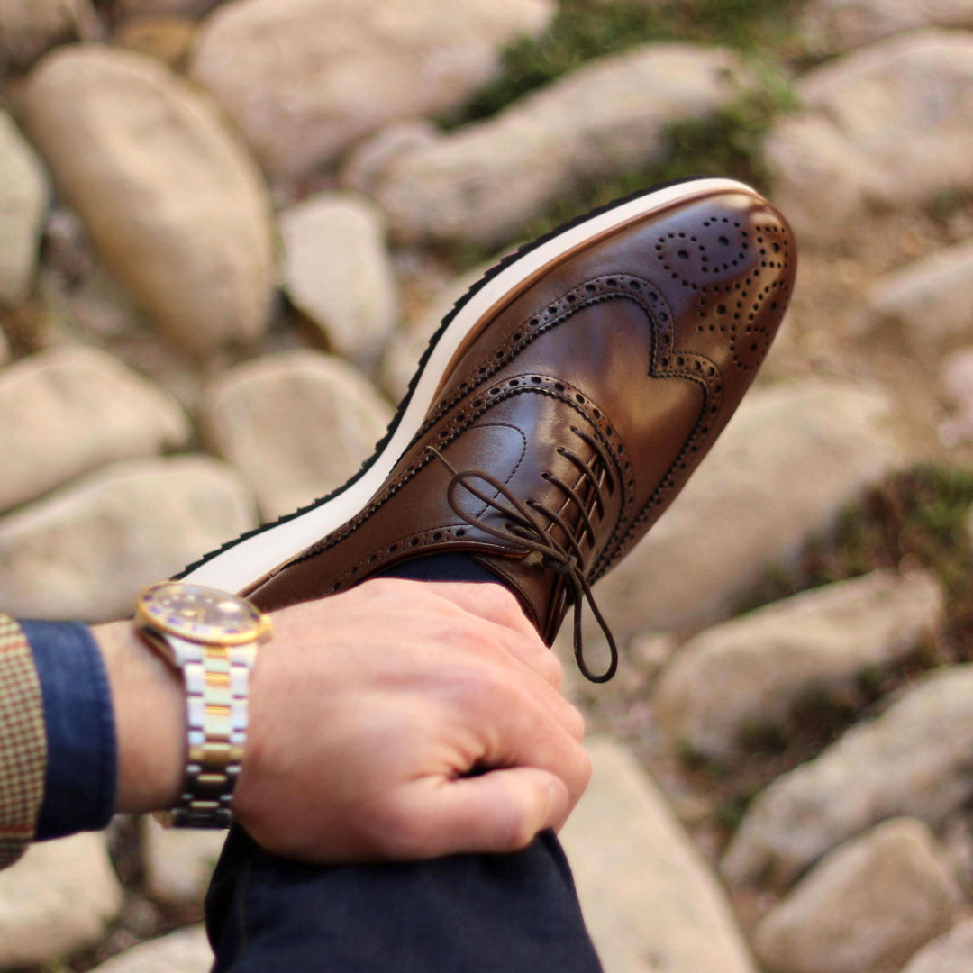 Men's Full Brogue Leather Shoes Wide Plus Size Dark Brown 2320 1 MERRIMIUM