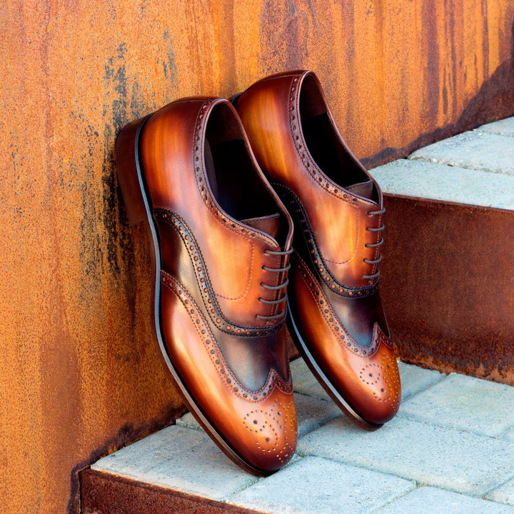 Men's Full Brogue Shoes Patina Leather Wide Plus Size Dark Brown Brown 2547 1 MERRIMIUM