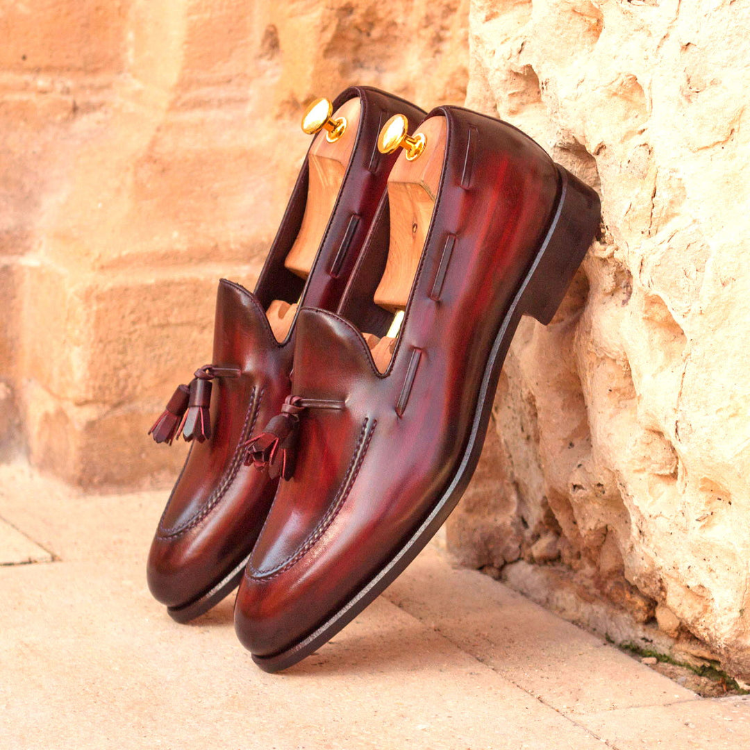 Men's Loafer Shoes Patina Leather Wide Plus Size Burgundy 2919 1 MERRIMIUM