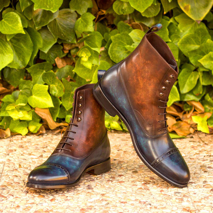 Men's Balmoral Boots Patina Leather Wide Plus Size Blue Brown 2975 1 MERRIMIUM