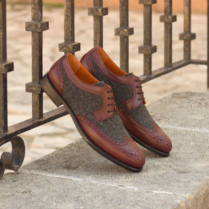 Women's Derby Wingtip Leather Shoes Grey Burgundy 3058 1 MERRIMIUM