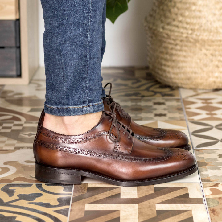 Men's Longwing Blucher Leather Shoes Goodyear Welt Wide Plus Size Brown 5409 5 MERRIMIUM