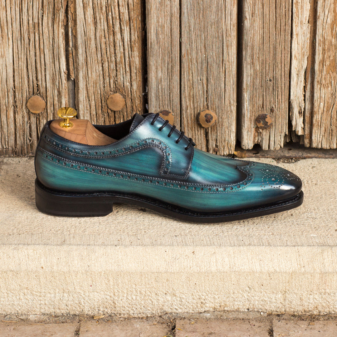 Men's Longwing Blucher Shoes Patina Leather Goodyear Welt Wide Plus Size Blue 3813 1 MERRIMIUM