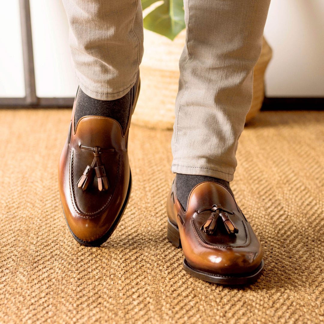 Men's Loafer Shoes Patina Leather Goodyear Welt Wide Plus Size Brown 5323 5 MERRIMIUM