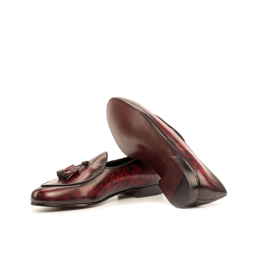 Men's Belgian Slippers Patina Leather Wide Plus Size Burgundy 3692 2 MERRIMIUM