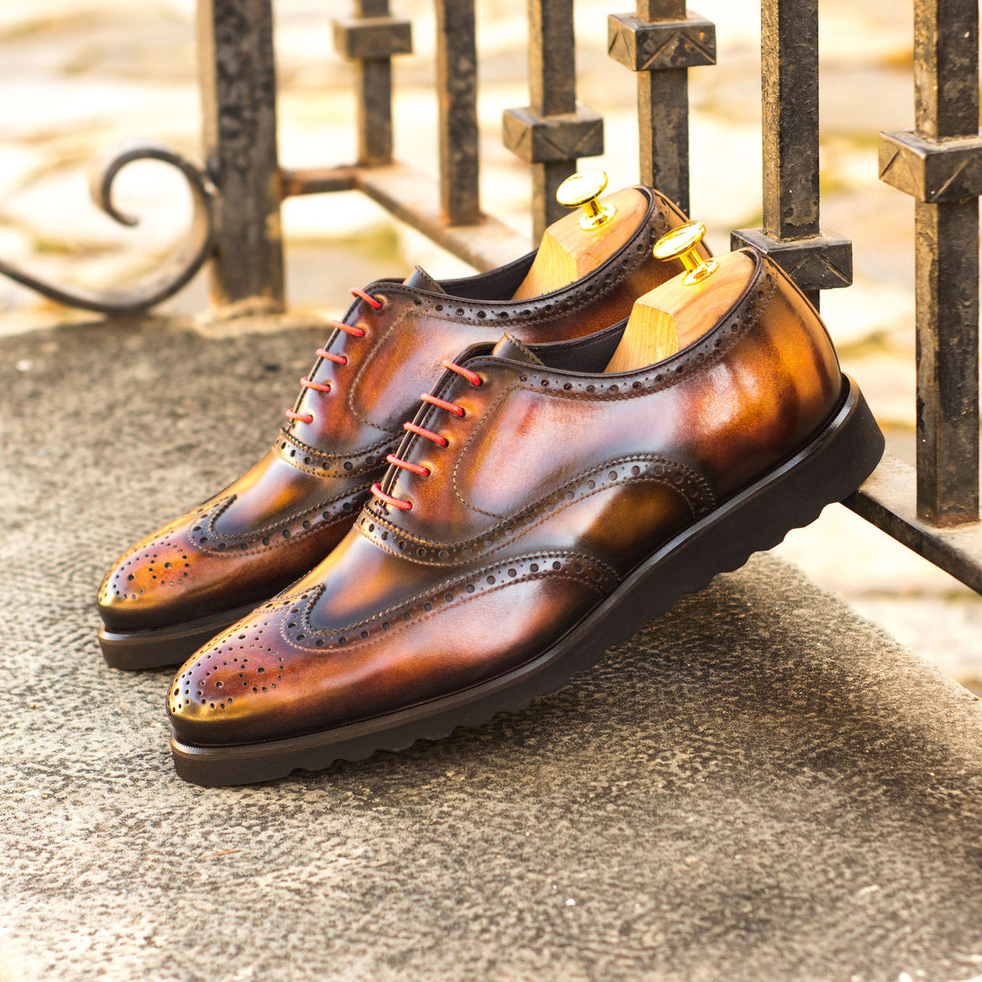 Men's Full Brogue Shoes Patina Wide Plus Size Dark Brown Burgundy 4542 1 MERRIMIUM