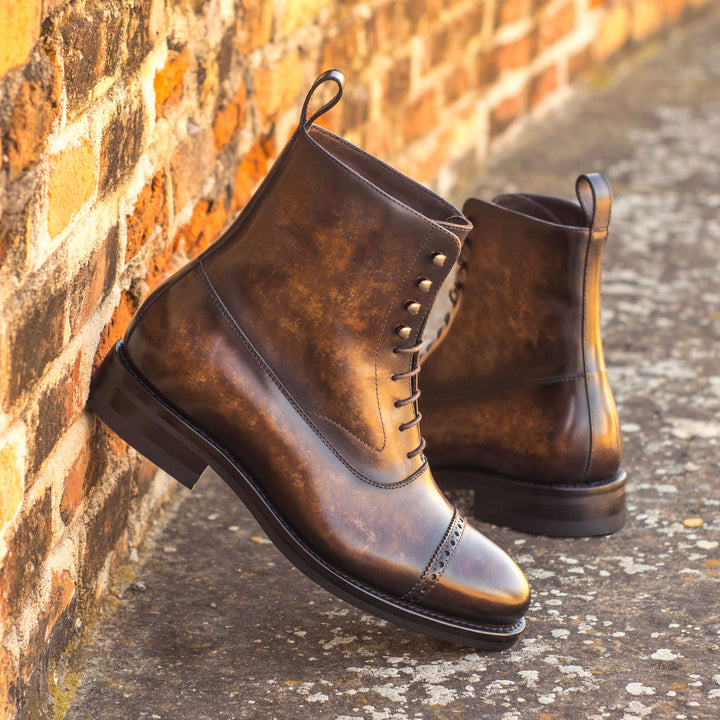 Men's Balmoral Boots Patina Goodyear Welt Wide Plus Size Brown 4592 1 MERRIMIUM