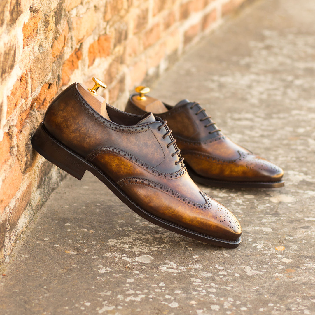 Men's Full Brogue Shoes Patina Leather Goodyear Welt Wide Plus Size Brown Dark Brown 4653 1 MERRIMIUM