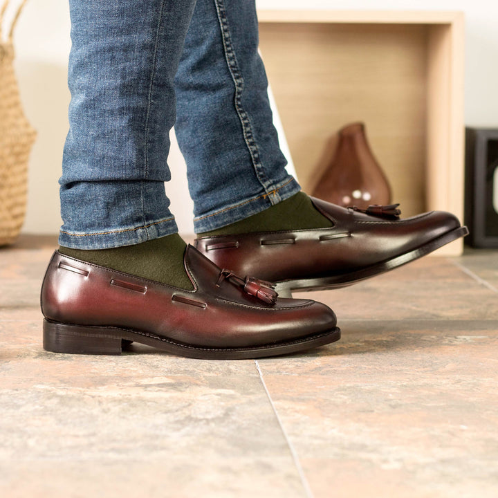 Men's Loafer Leather Shoes Goodyear Welt Wide Plus Size Burgundy 5264 2 MERRIMIUM