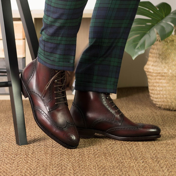 Men's Military Brogue Leather Boots Goodyear Welt Wide Plus Size Burgundy 5657 5 MERRIMIUM