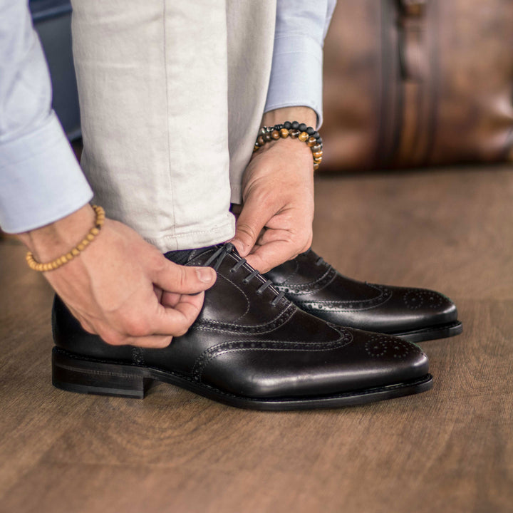 Men's Full Brogue Leather Shoes Goodyear Welt Wide Plus Size Black 5006 1 MERRIMIUM