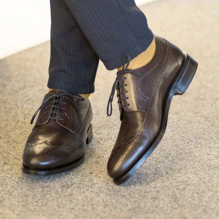 Men's Longwing Blucher Leather Shoes Goodyear Welt Wide Plus Size Dark Brown 5025 1 MERRIMIUM