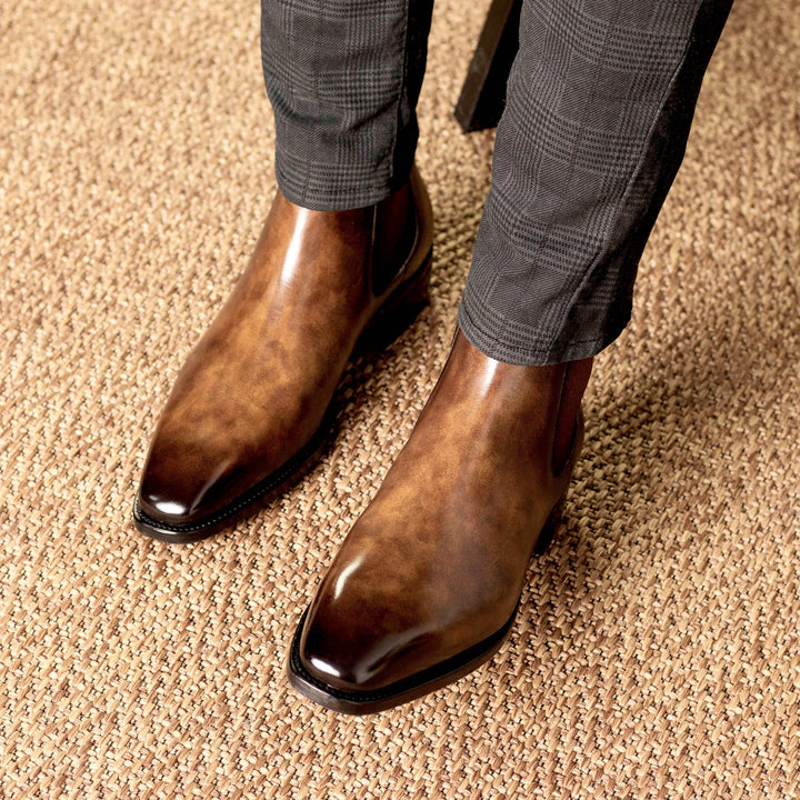 Men's Chelsea Boots Classic Patina Leather Goodyear Welt Wide Plus Size Brown 5254 1 MERRIMIUM