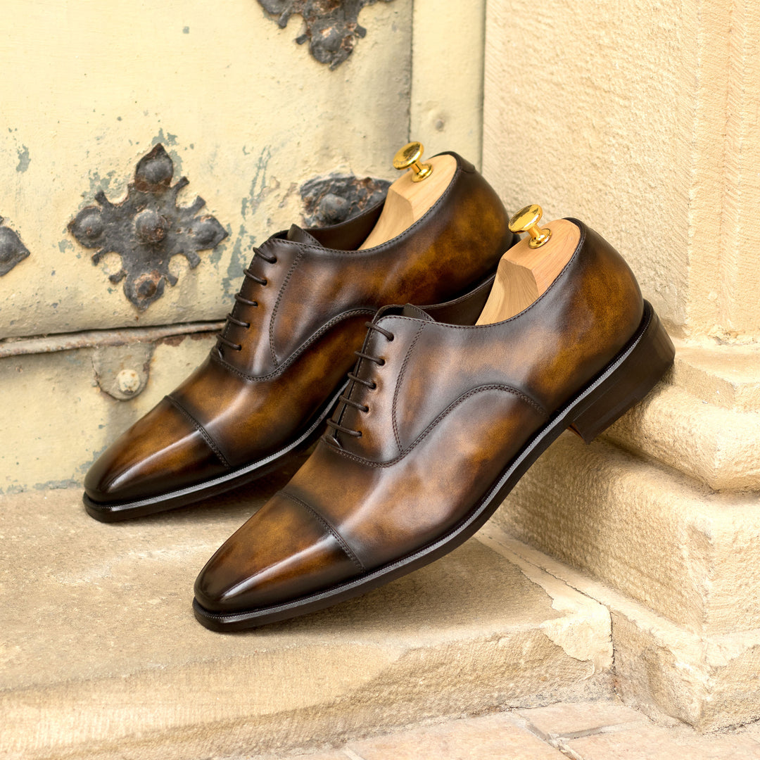 Men's Oxford Shoes Patina Leather Wide Plus Size Brown 5303 1 MERRIMIUM