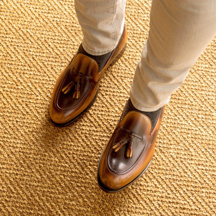 Men's Loafer Shoes Patina Leather Goodyear Welt Wide Plus Size Brown 5323 1 MERRIMIUM