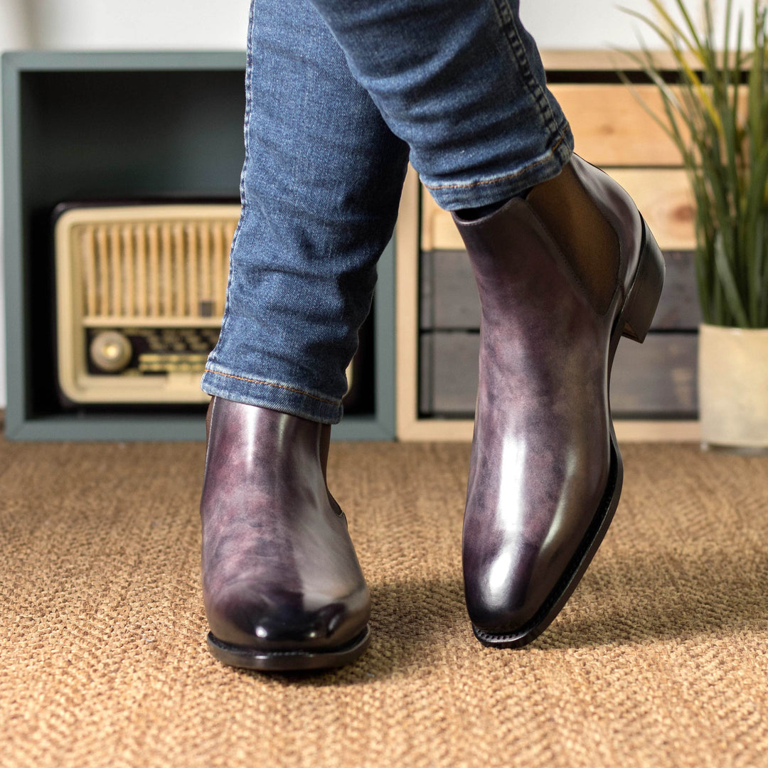 Men's Chelsea Boots Classic Patina Leather Goodyear Welt Wide Plus Size Violet 5580 1 MERRIMIUM