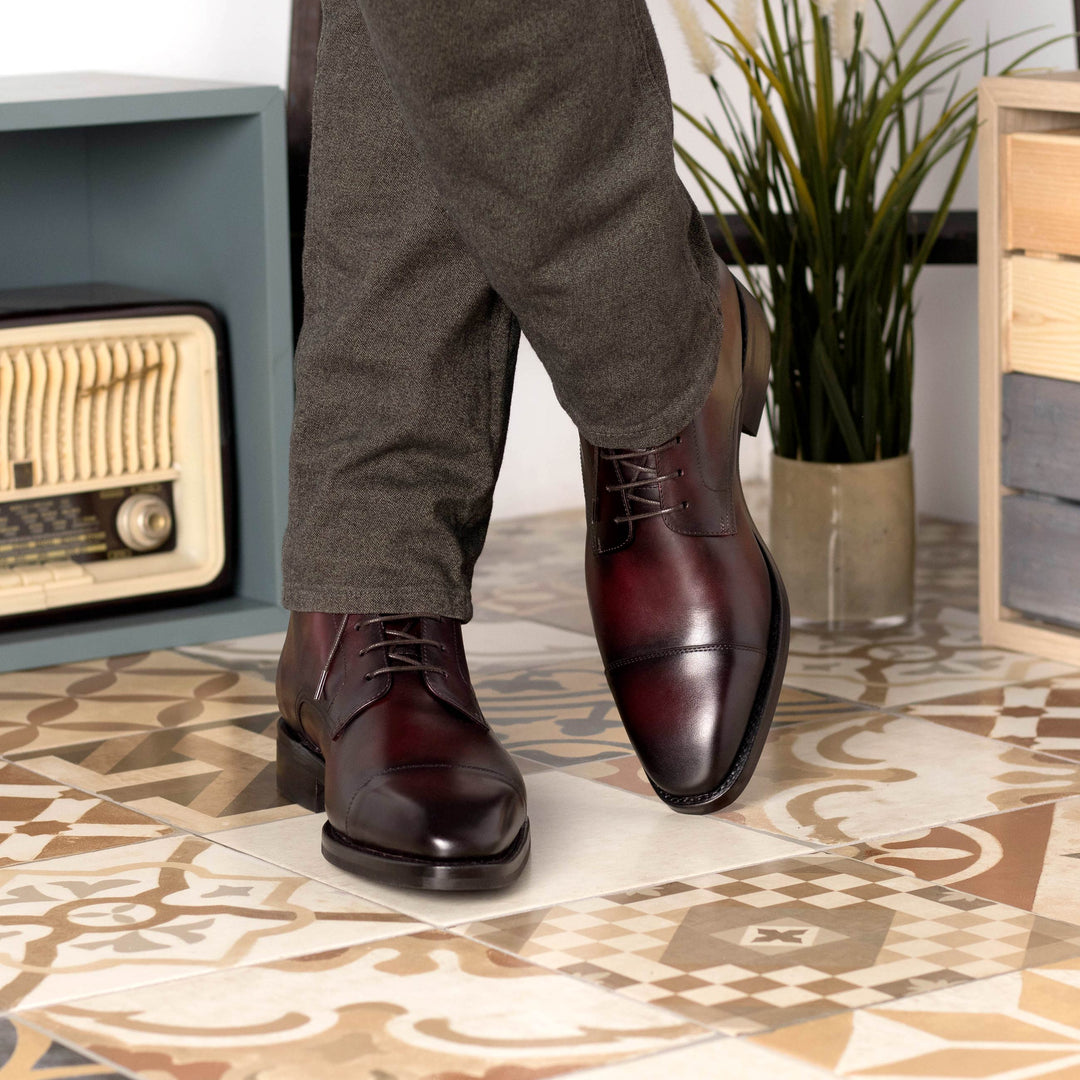 Men's Jumper Leather Boots Goodyear Welt Wide Plus Size Burgundy 5593 1 MERRIMIUM