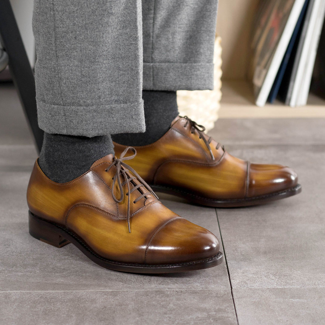 Men's Oxford Shoes Patina Leather Goodyear Welt Wide Plus Size Brown 5626 1 MERRIMIUM