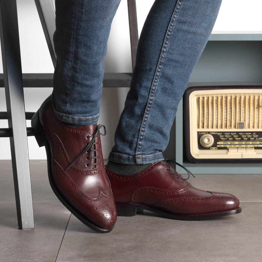 Men's Full Brogue Leather Shoes Goodyear Welt Wide Plus Size Burgundy 5695 1 MERRIMIUM