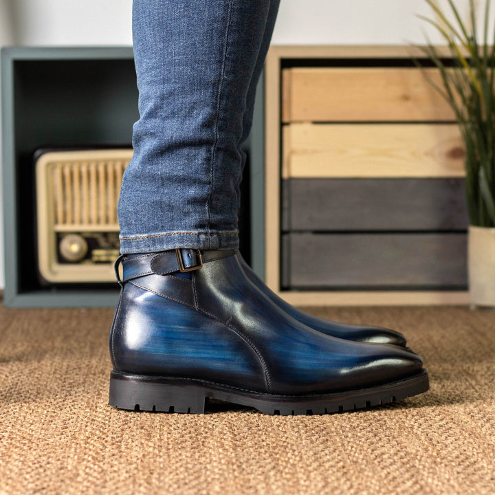 Men's Jodhpur Boots Patina Goodyear Welt Wide Plus Size Blue 5581 2 MERRIMIUM