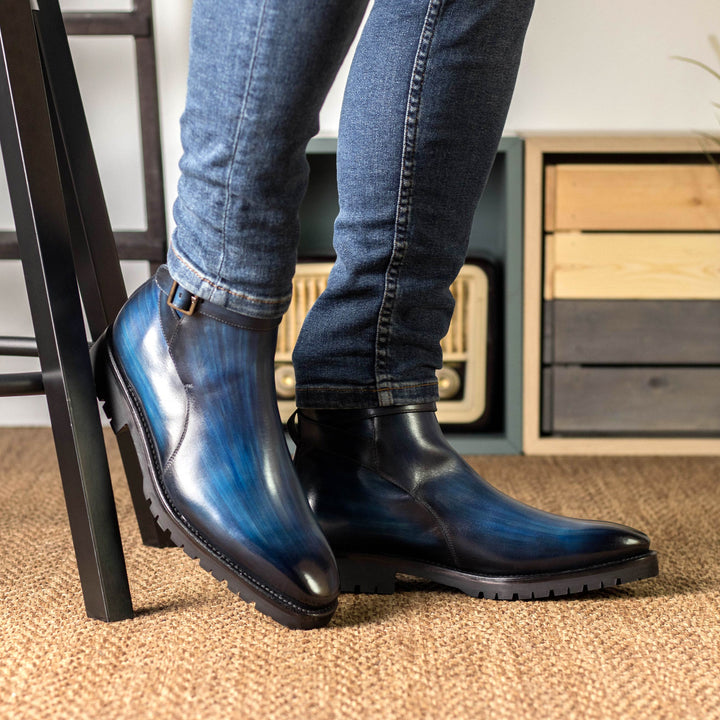 Men's Jodhpur Boots Patina Goodyear Welt Wide Plus Size Blue 5581 5 MERRIMIUM