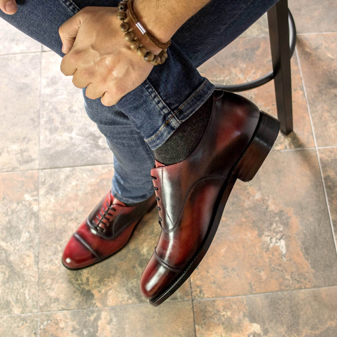 Men's Oxford Shoes Patina Leather Wide Plus Size Burgundy 5938 1 MERRIMIUM