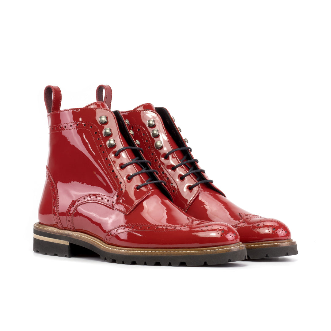 Women's Military Brogue Leather Boots Red 5750 3 MERRIMIUM