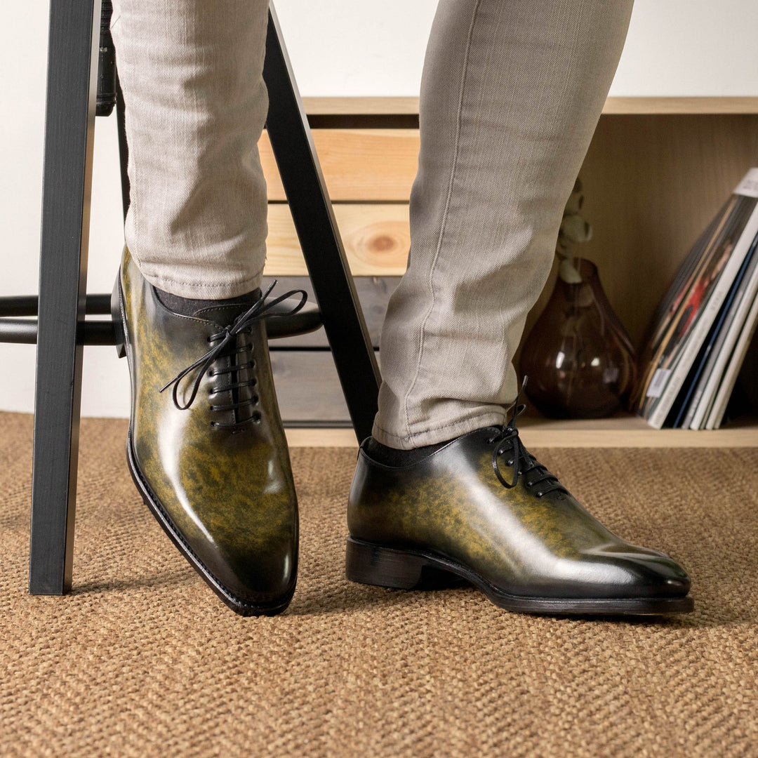 Men's Wholecut Shoes Patina Leather Goodyear Welt Wide Plus Size Green 5679 2 MERRIMIUM