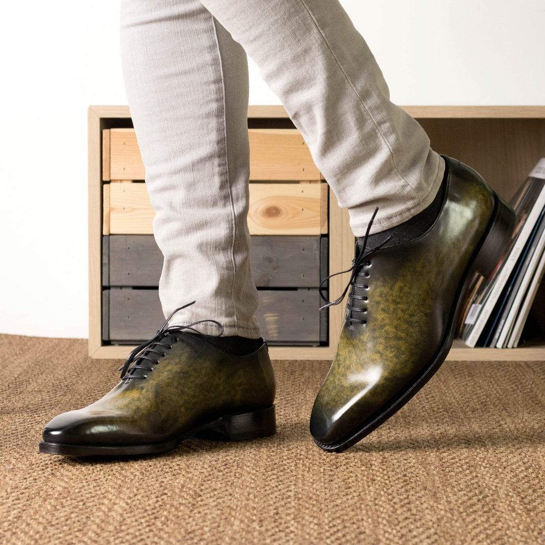 Men's Wholecut Shoes Patina Leather Goodyear Welt Wide Plus Size Green 5679 5 MERRIMIUM