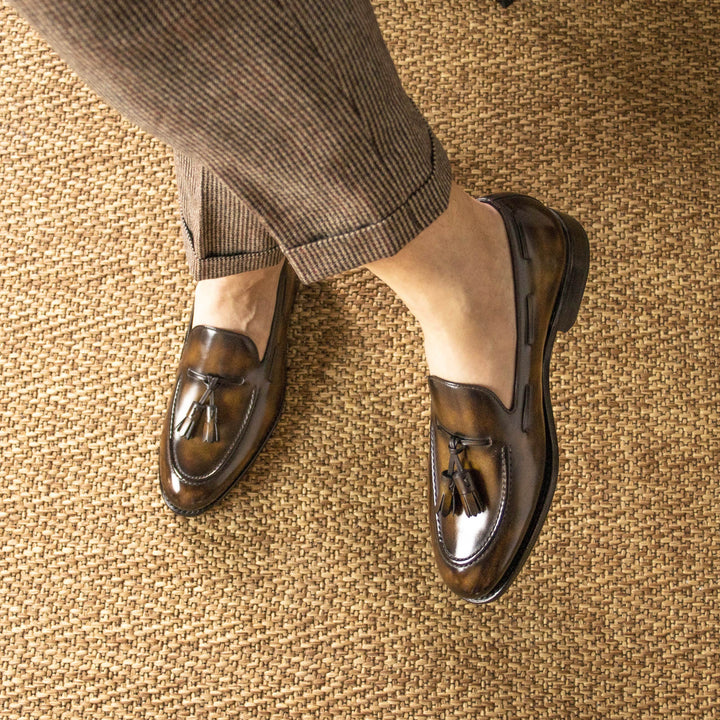 Men's Loafer Shoes Patina Leather Goodyear Welt Wide Plus Size Brown 5338 2 MERRIMIUM