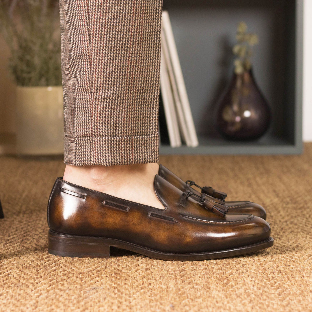 Men's Loafer Shoes Patina Leather Goodyear Welt Wide Plus Size Brown 5338 5 MERRIMIUM