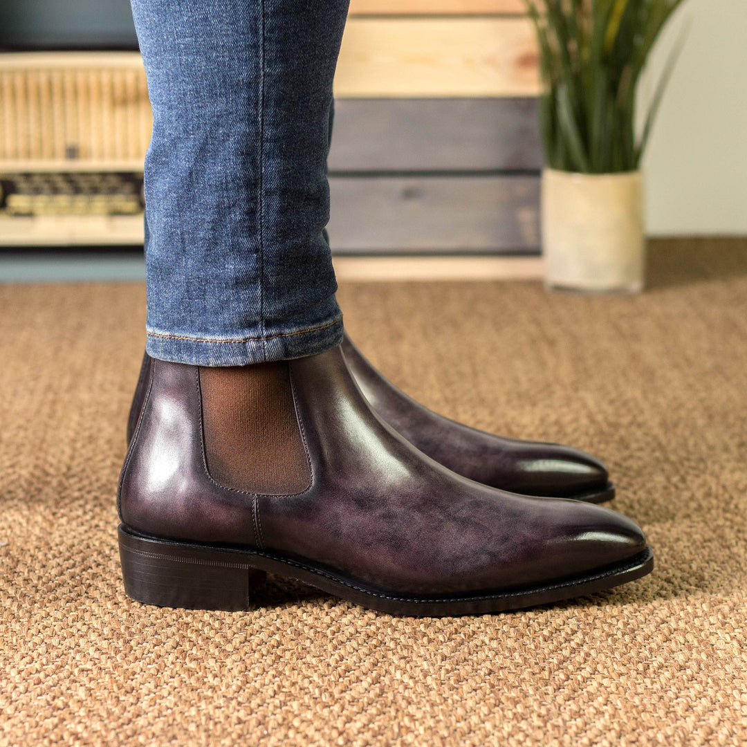 Men's Chelsea Boots Classic Patina Leather Goodyear Welt Wide Plus Size Violet 5580 2 MERRIMIUM