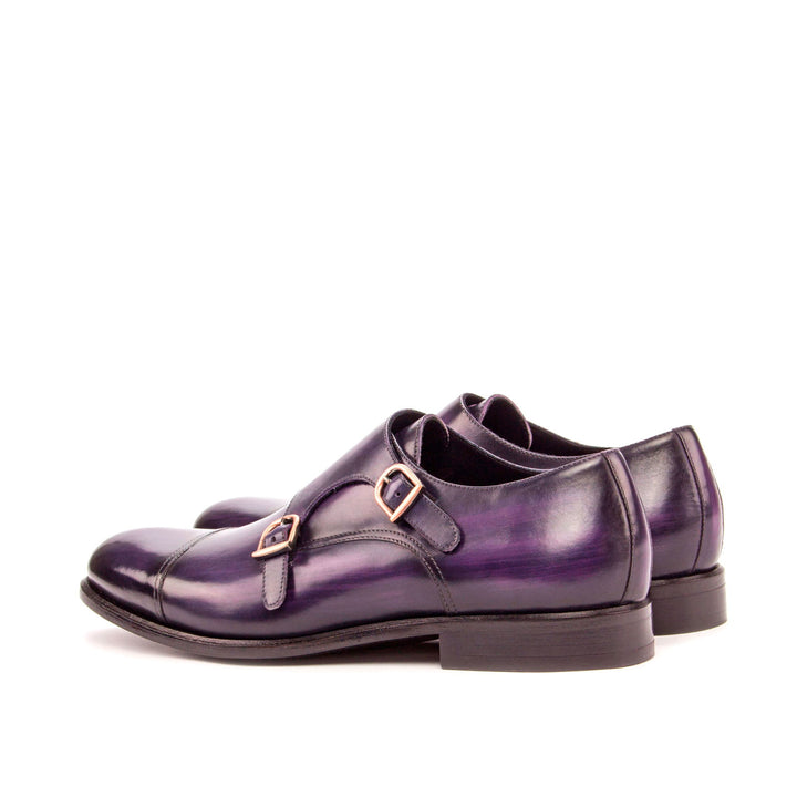 Men's Double Monk Shoes Patina Leather Wide Plus Size Violet 3425 4 MERRIMIUM