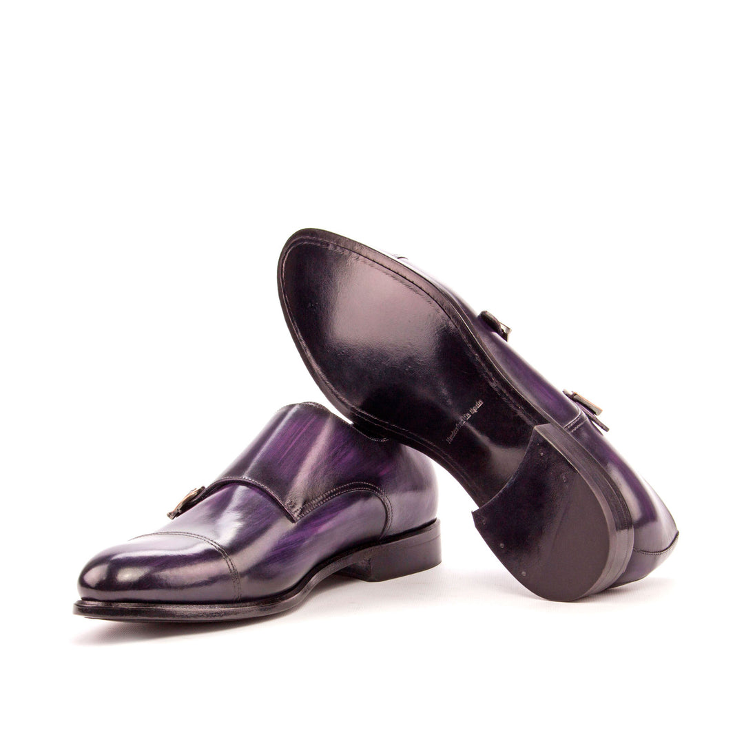 Men's Double Monk Shoes Patina Leather Wide Plus Size Violet 3425 2 MERRIMIUM