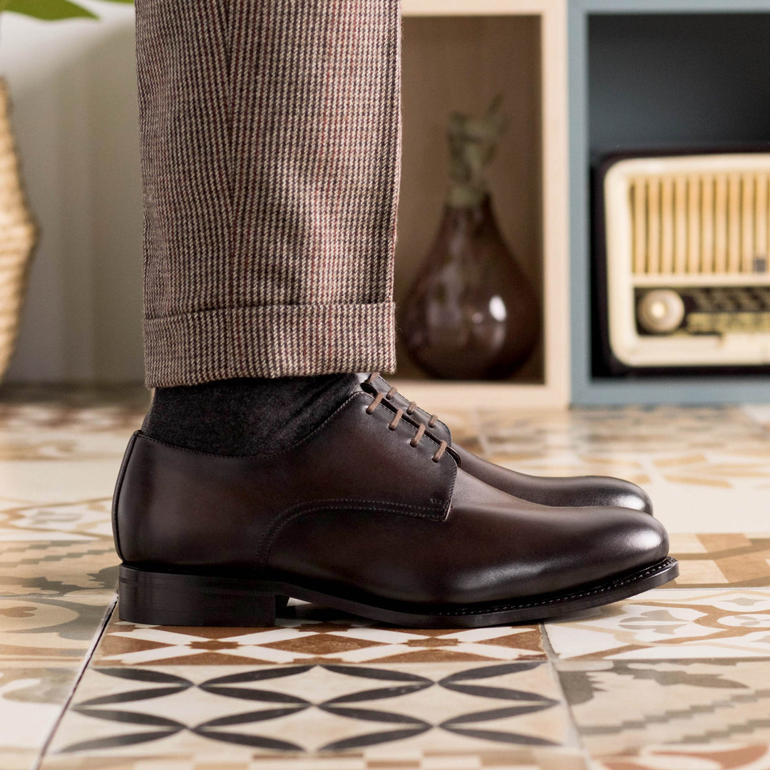 Men's Derby Leather Shoes Goodyear Welt Wide Plus Size Dark Brown 5542 5 MERRIMIUM