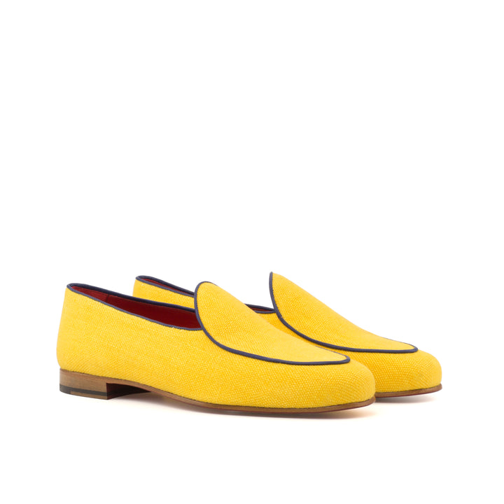 Men's Belgian Leather Slippers Wide Plus Size Yellow Blue 3664 4 MERRIMIUM